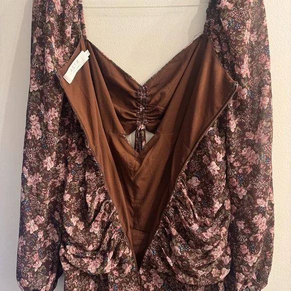 ASTR Floral Midi Brown and Pink Wedding Guest Dress Size Small - Picture 9 of 9